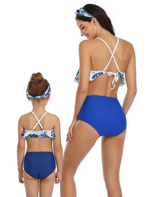 Mommy And Me Matching Bikinis-cami top & high waist mommy and me matching bikinis-pattern1-back