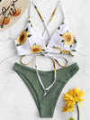 Bikini-floral spaghetti strap bikini-light green-front