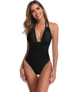 One piece swimsuit-halterneck one piece swimsuit-black-front1