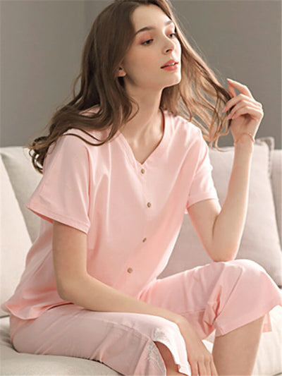 Pajamas-leisure plain oversized pajamas-baby pink-sit1