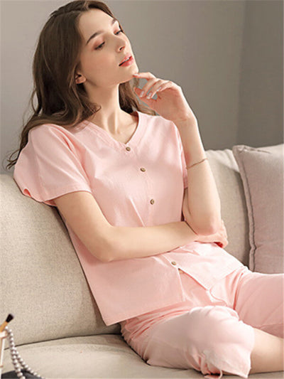 Pajamas-leisure plain oversized pajamas-baby pink-sit