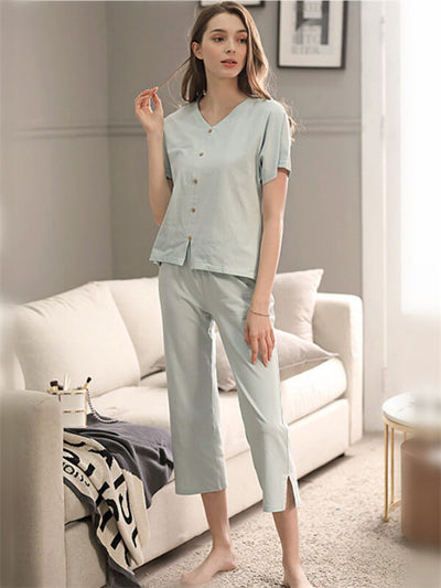 Pajamas-leisure plain oversized pajamas-light blue-front1