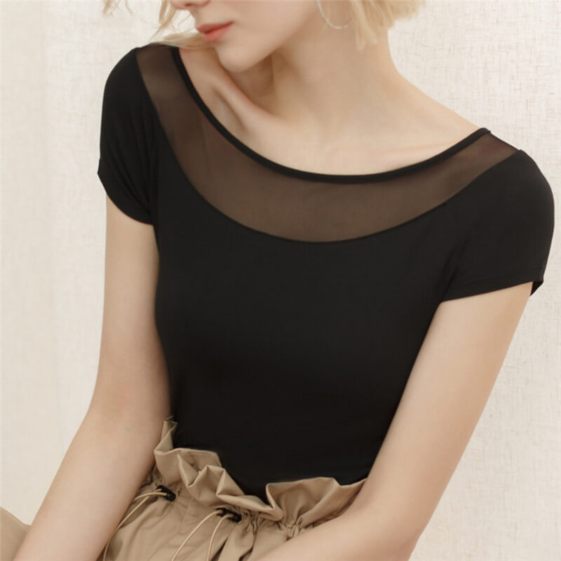 Cotton t shirt-model mesh t shirt-black-front1