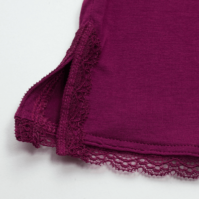 Sleepwear-Sexy lace hem nightgown-purplish red-detail2