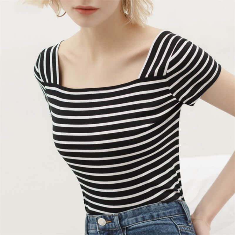 Cotton t shirt-striped cotton t shirt-black-front