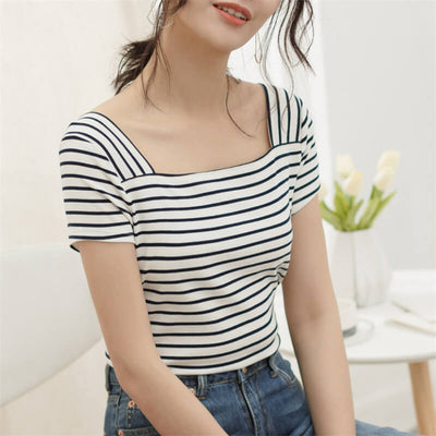 Cotton t shirt-striped cotton t shirt-white-front1