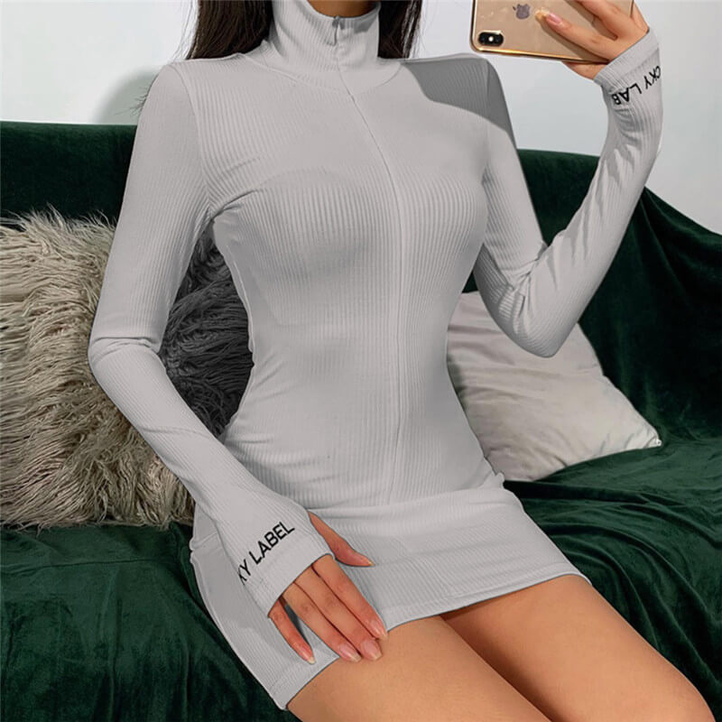 Sporty Zipper Bodycon Short Dress