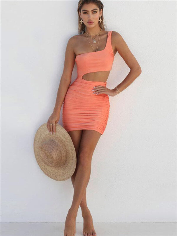 One Shoulder Hollow Out Short Dress