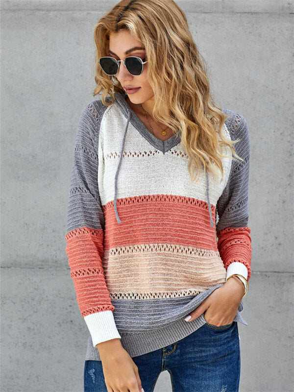 Color Block V Neck Pullover
