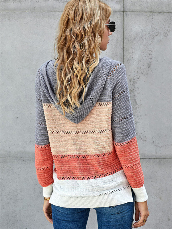 Color Block V Neck Pullover