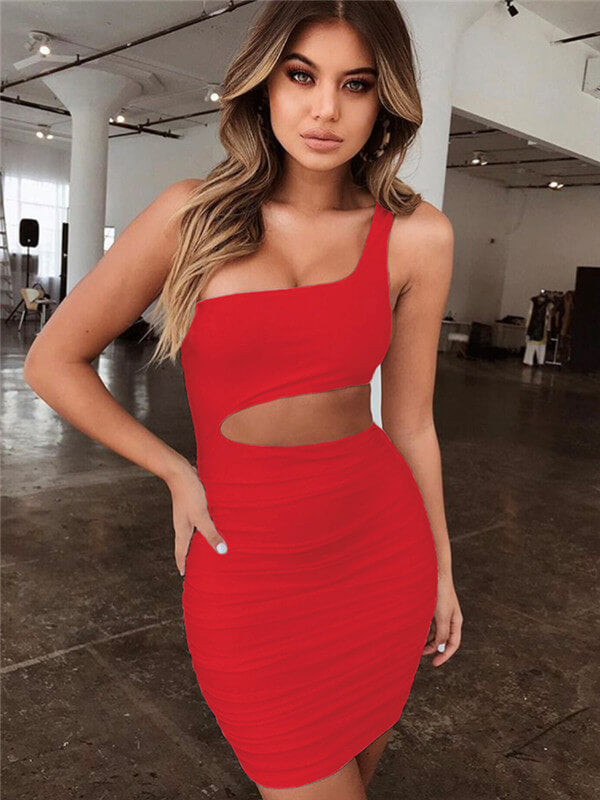 One Shoulder Hollow Out Short Dress