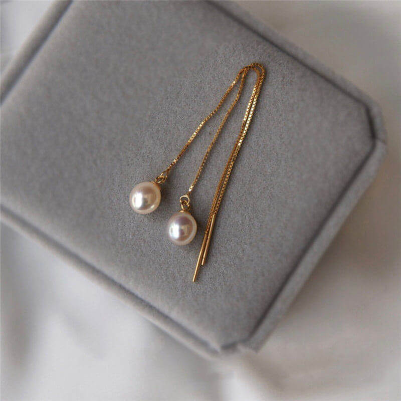 14K Gold Pearl Ear Thread