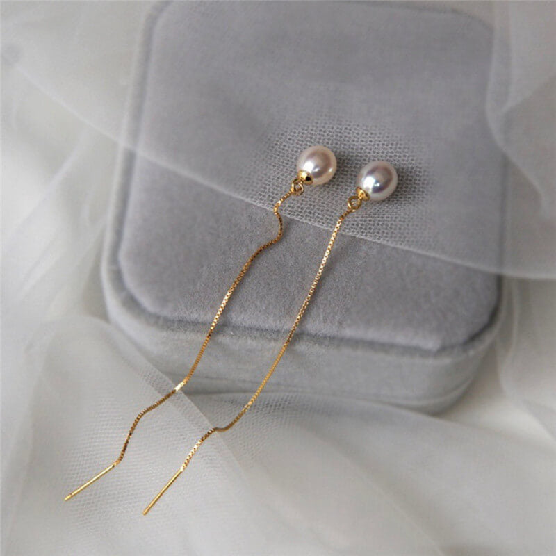 14K Gold Pearl Ear Thread