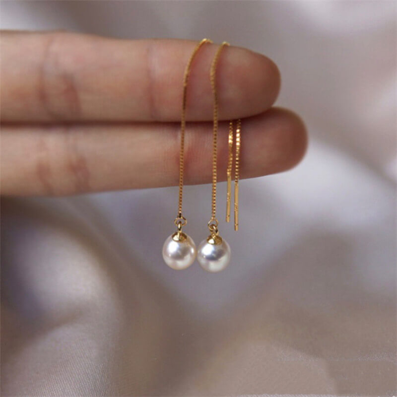 14K Gold Pearl Ear Thread