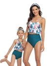 Mommy And Me Matching Bikinis-cami ruffle hem top mommy and me matching bikinis-green-front