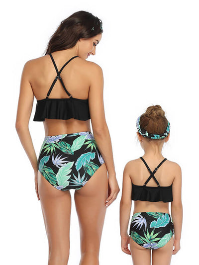 Mommy And Me Matching Bikinis-cami top & high waist mommy and me matching bikinis-pattern2-back