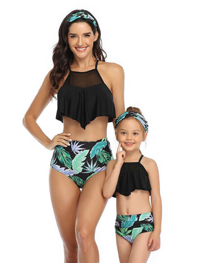 Mommy And Me Matching Bikinis-cami top & high waist mommy and me matching bikinis-pattern2-front