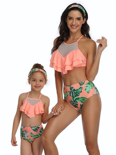 Mommy And Me Matching Bikinis-cami top & high waist mommy and me matching bikinis-pattern3-front
