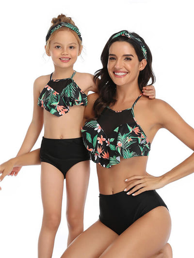 Mommy And Me Matching Bikinis-cami top & high waist mommy and me matching bikinis-pattern6-front