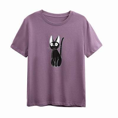Cotton t shirt-cat print cotton t shirt-purple-front