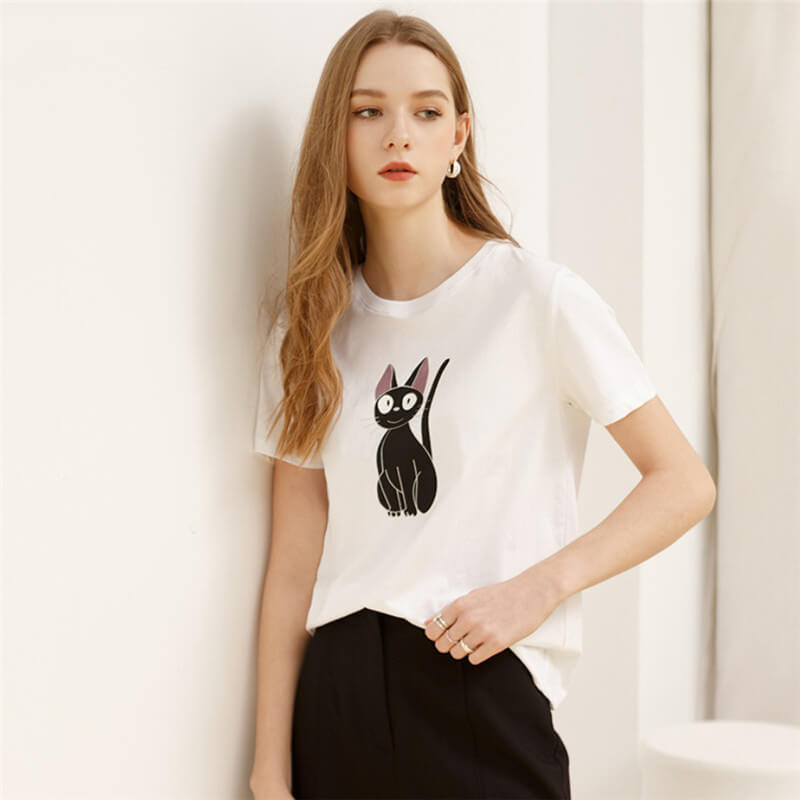 Cotton t shirt-cat print cotton t shirt-white-front1