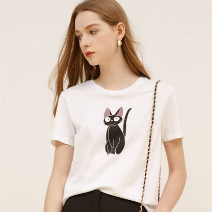 Cotton t shirt-cat print cotton t shirt-white-front2