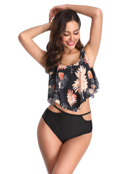 Tankini-cut out high waist tankini-black-front