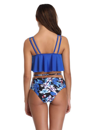 Tankini-cut out high waist tankini-royal blue-back