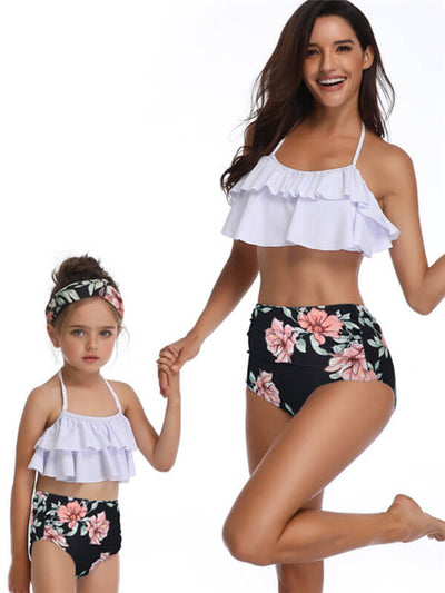 Mommy And Me Matching Bikinis-floral print mommy and me matching bikinis-pattern4-front