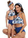 Mommy And Me Matching Bikinis-floral ruffle mom and girl bikinis-blue-front1