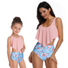 Mommy And Me Matching Bikinis-floral ruffle mommy and me matching bikinis-baby pink-front