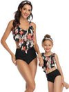 Mommy And Me Matching Bikinis-floral ruffle mommy and me matching bikinis-black