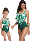 Mommy And Me Matching Bikinis-floral ruffle mommy and me matching bikinis-green-front1