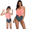 Mommy And Me Matching Bikinis-floral ruffle mommy and me matching bikinis-pink