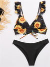 Bikini-floral ruffle strap bikini-sunflower-front