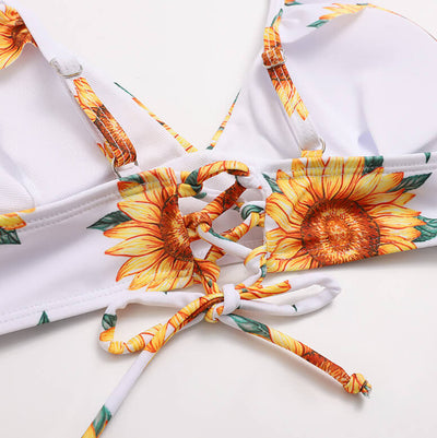 Bikini-floral ruffle strap bikini-yellow-detail