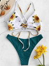 Bikini-floral spaghetti strap bikini-green-back