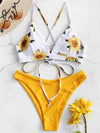 Bikini-floral spaghetti strap bikini-yellow-front