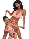 Mommy And Me Matching Bikinis-halterneck crisscross strap ruffle mom and me bikinis-front1