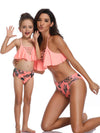 Mommy And Me Matching Bikinis-halterneck crisscross strap ruffle mom and me bikinis-front