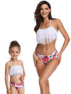 Mommy And Me Matching Bikinis-halterneck tassels mom and me bikinis-white-front