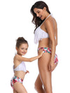 Mommy And Me Matching Bikinis-halterneck tassels mom and me bikinis-white-side