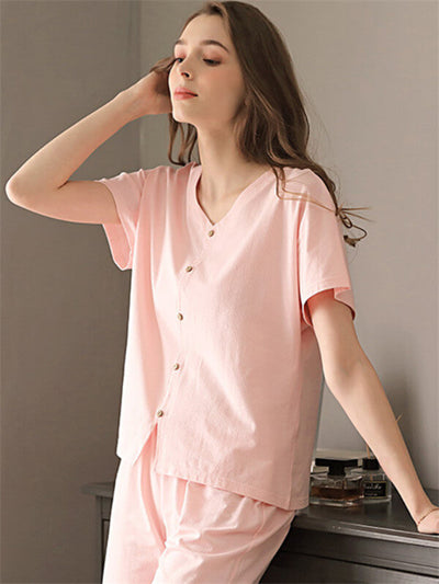Pajamas-leisure plain oversized pajamas-baby pink-front1