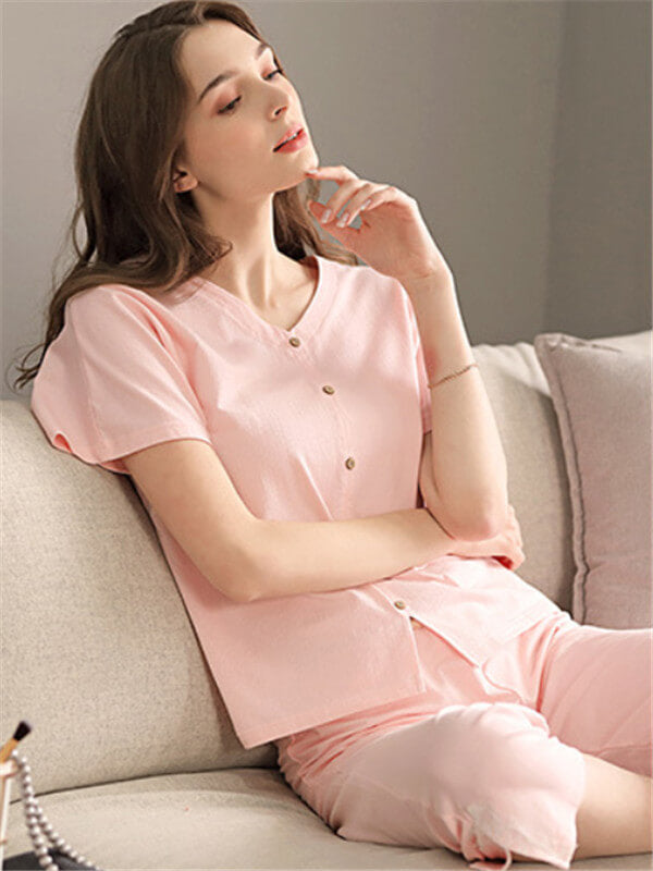 Pajamas-leisure plain oversized pajamas-baby pink-sit