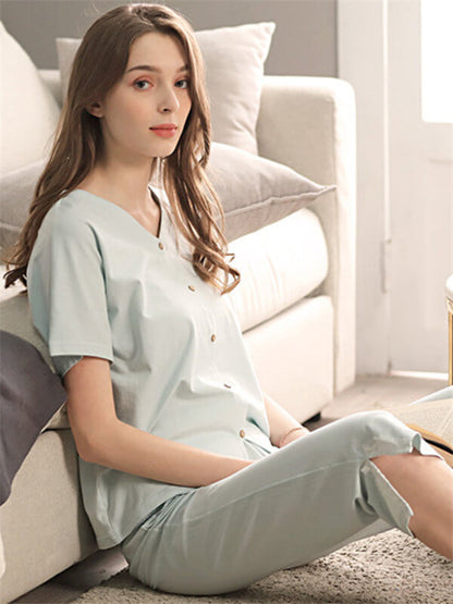 Pajamas-leisure plain oversized pajamas-light blue-sit