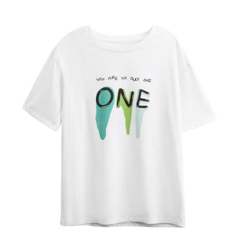 Cotton t shirt-letter graphic cotton t shirt-white-front1