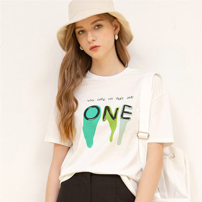 Cotton t shirt-letter graphic cotton t shirt-white-front2