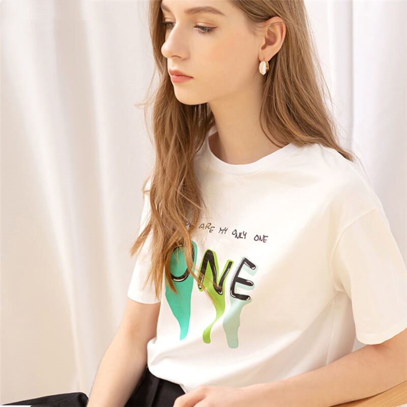 Cotton t shirt-letter graphic cotton t shirt-white-front3