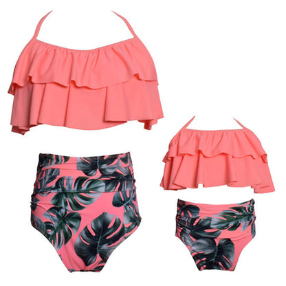 MommyAndMeMatchingBikini-FloralPrintCamisoleHighWaistBikini-Pink