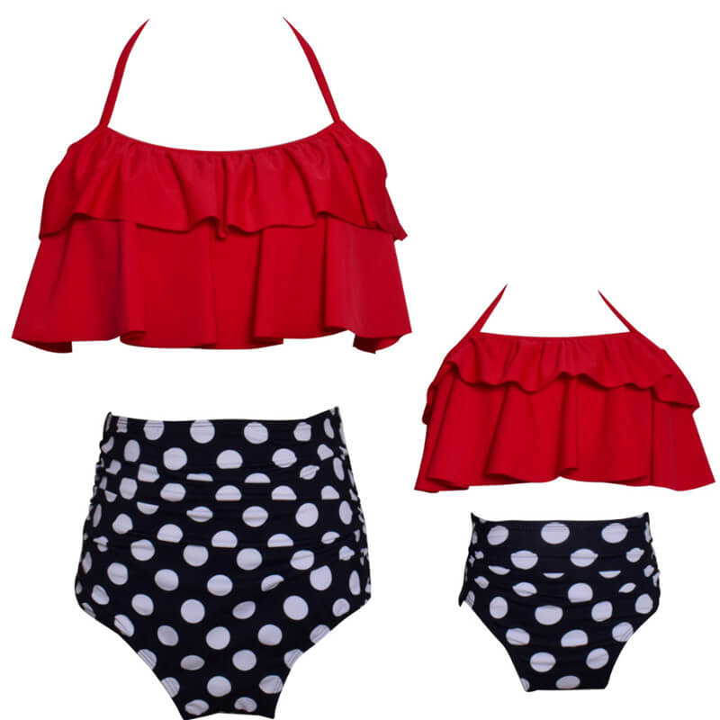 MommyAndMeMatchingBikini-FloralPrintCamisoleHighWaistBikini-Red